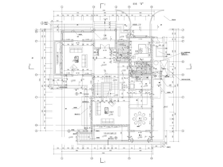 ​[四川]533㎡二层四居别墅建筑设计施工图-一层平面图