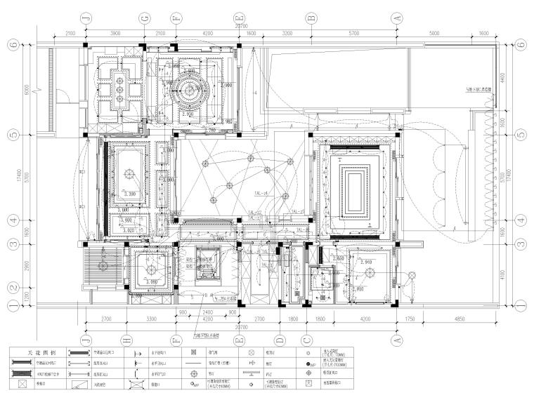 [江苏]1500㎡新中式二层五居别墅装修施工图-[江苏]1200㎡二层五居室别墅设计全套施工图-一层照明平面图