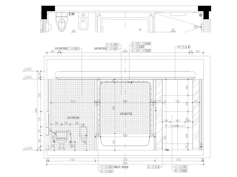 [江苏]1500㎡新中式二层五居别墅装修施工图-[江苏]1200㎡二层五居室别墅设计全套施工图-主卧卫生间立面图