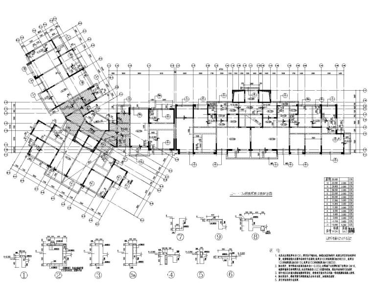 住宅室内布置cad资料下载-十二层风车双拼布置住宅结构施工图CAD