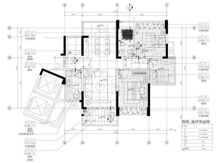 [海南]三亚80㎡现代三居室家装样板间施工图-地面铺装图