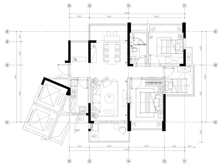 [海南]三亚80㎡现代三居室家装样板间施工图-排水布置图