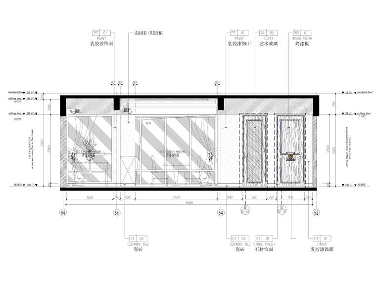 [海南]三亚80㎡现代三居室家装样板间施工图-客餐厅立面图