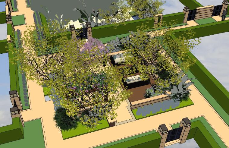 现代风格模型别墅资料下载-现代风格别墅样板房中庭景观模型设计