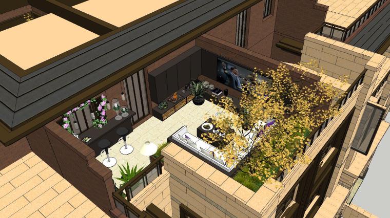 古建筑屋顶简析资料下载-经济庭院屋顶花园景观模型设计