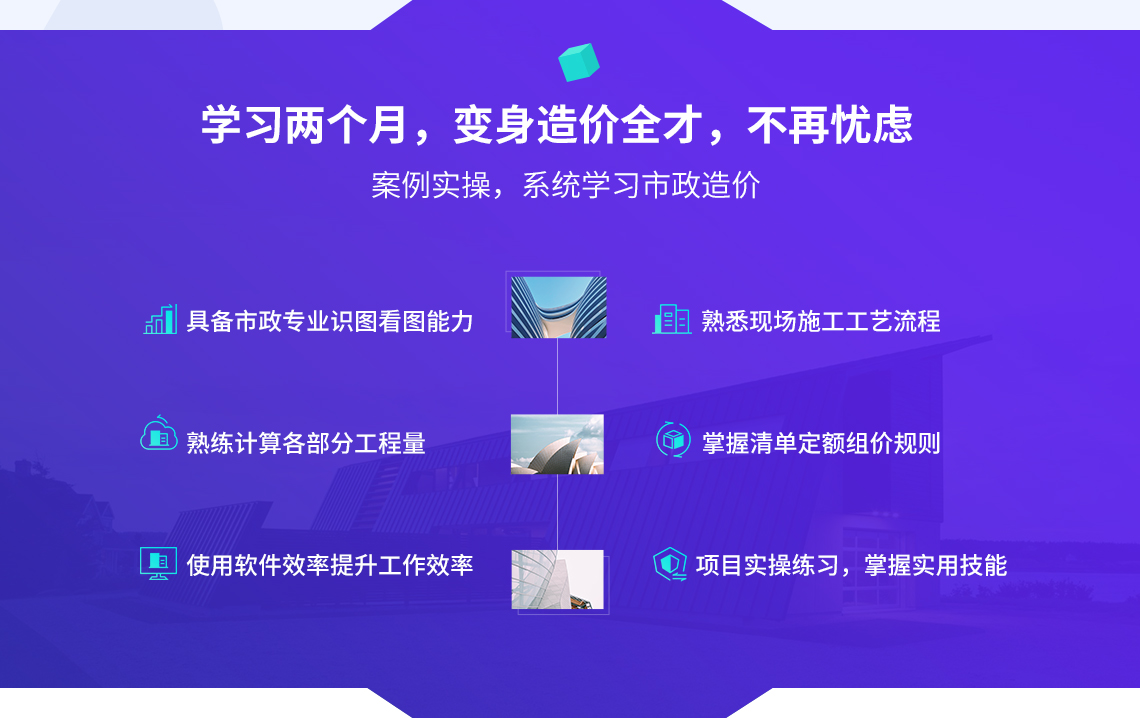 2个月可以帮助大家从识图到算量到根据施工工艺编制清单到套定额，还有一些软件内容的教学，一定保证大家在2个月的时间独立做项目。