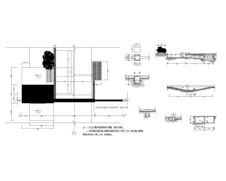 工地全套临时设施CAD施工图-工地大门平面图及洗车槽大样图