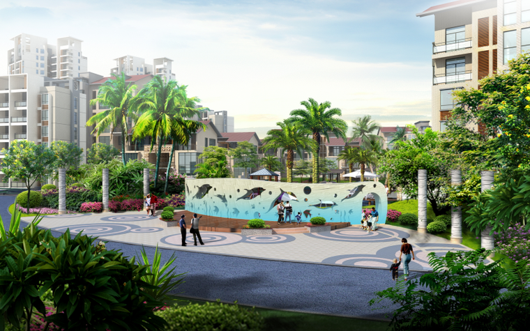 [广西]北海东南亚风滨海小区景观设计方案    社区活动广场效果图