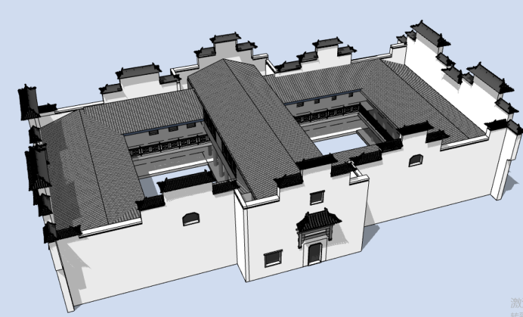 少数民族民居su资料下载-2层徽派风格民居别墅住宅建筑SU模型