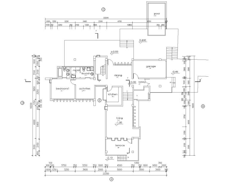 山地别墅住宅小区建筑图资料下载-二层山地别墅框架结构施工图CAD含建筑图