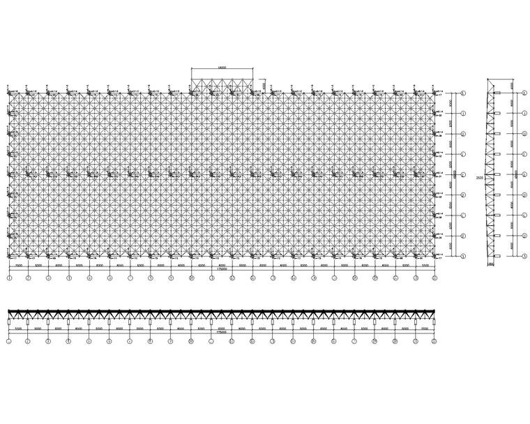网架钢结构顶施工图资料下载-某工厂螺栓球钢结构网架结构施工图CAD