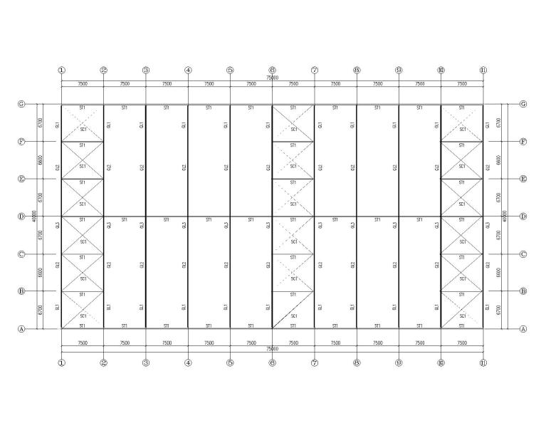 40米高的柱子如何施工资料下载-40米×75米钢结构厂房初设方案施工图CAD