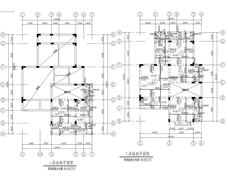 某三层别墅建筑完整建筑结构施工图CAD-结构平面图