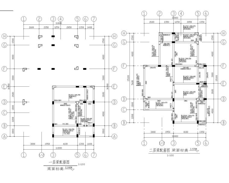 某三层别墅建筑完整建筑结构施工图CAD-结构配筋图2