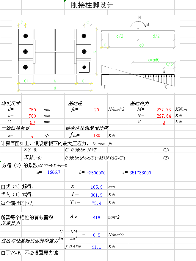 刚接柱脚做法详图资料下载-刚接柱脚锚栓计算excel