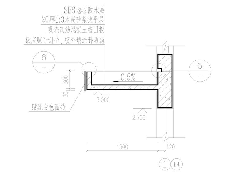 23个不锈钢,混凝土雨蓬节点大样详图