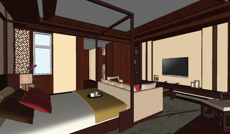su中式模型室内家装资料下载-中式家装别墅样板SU室内模型设计