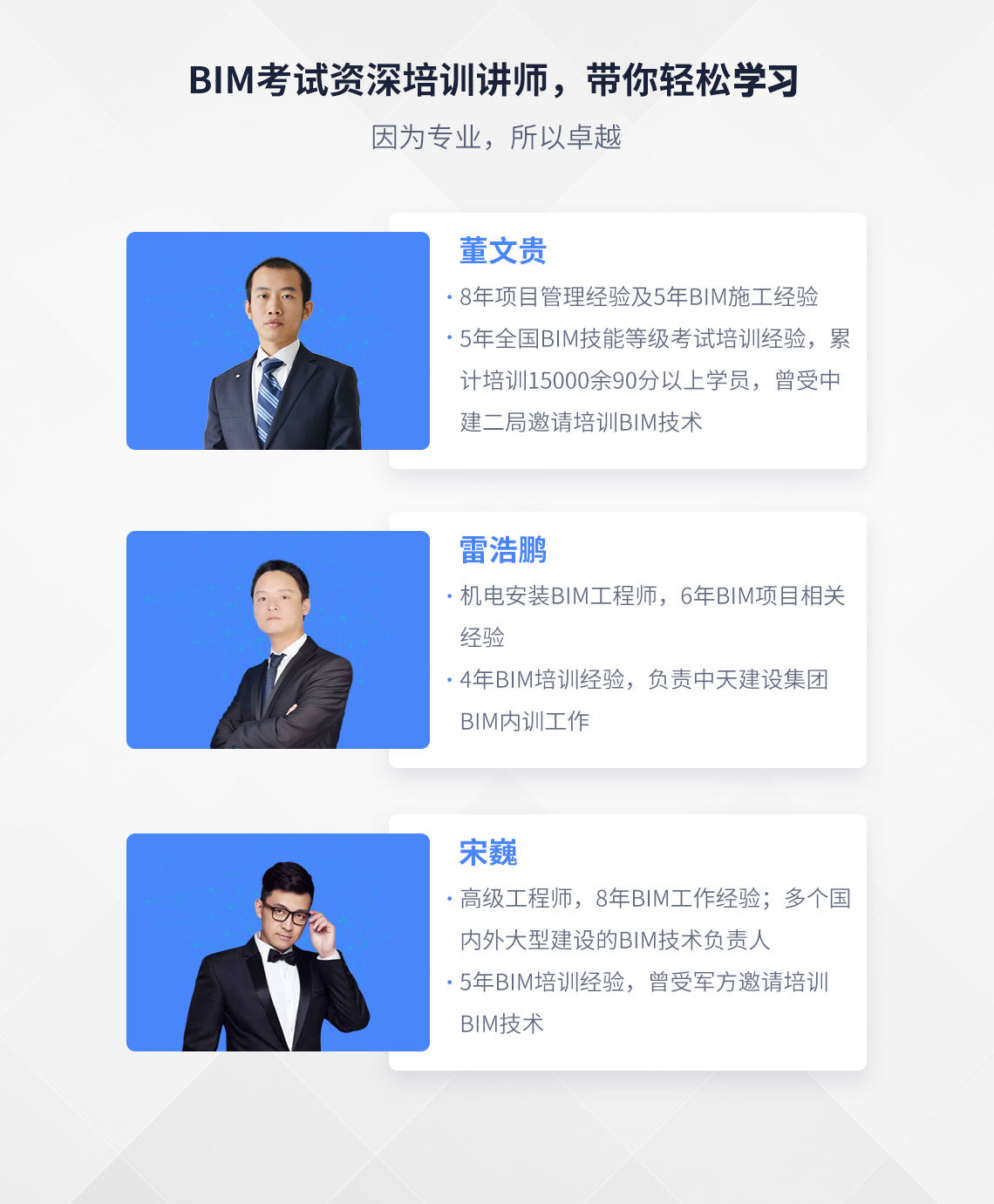 10万多BIM学员在筑龙网参加BIM等级考试培训,筑龙网深受BIM学员们信赖,成为学习和报名全国BIM技能等级考试首选。 10万多BIM学员在筑龙网参加BIM等级考试培训,筑龙网深受BIM学员们信赖,成为学习和报名全国BIM技能等级考试首选。