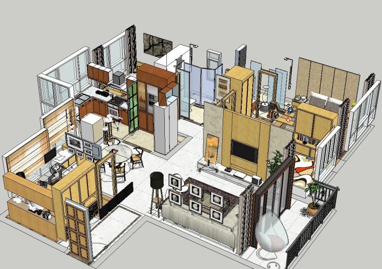 室内模型CAD模型资料下载-小潘住宅家装SU室内模型设计