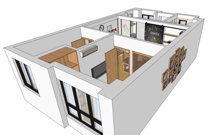 如何设计室内家装资料下载-小户型软装家装SU室内模型设计