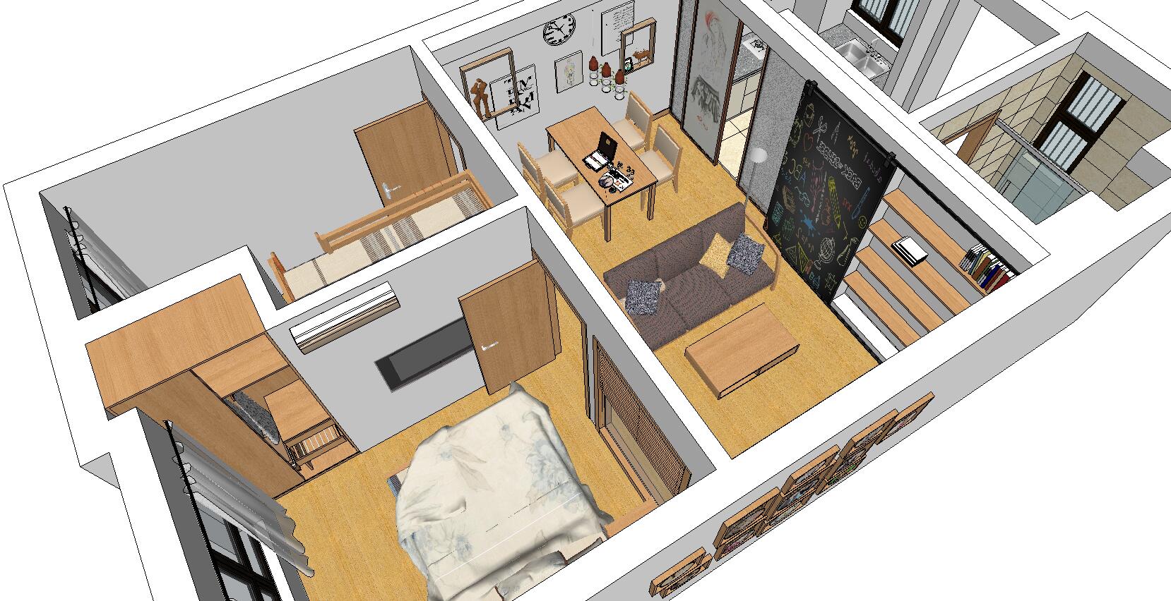 小户型软装家装SU室内模型设计-sketchup模型-筑龙渲染表现论坛