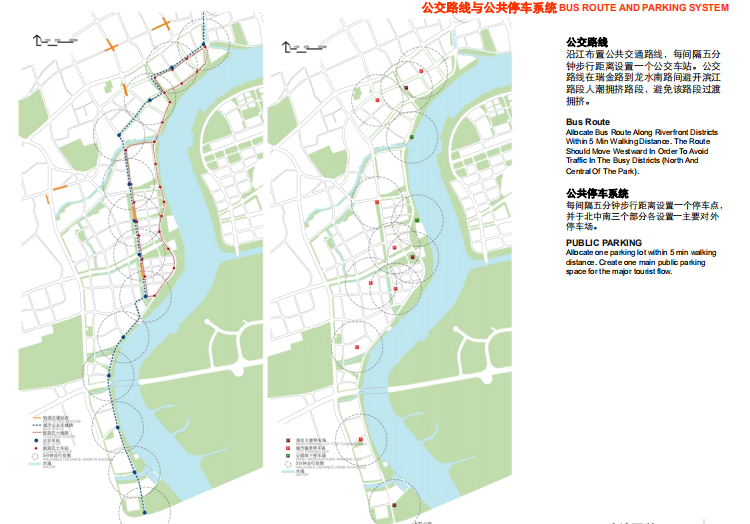 [上海]徐汇区滨江带状绿地空间景观方案-公共路线和公共停车系统