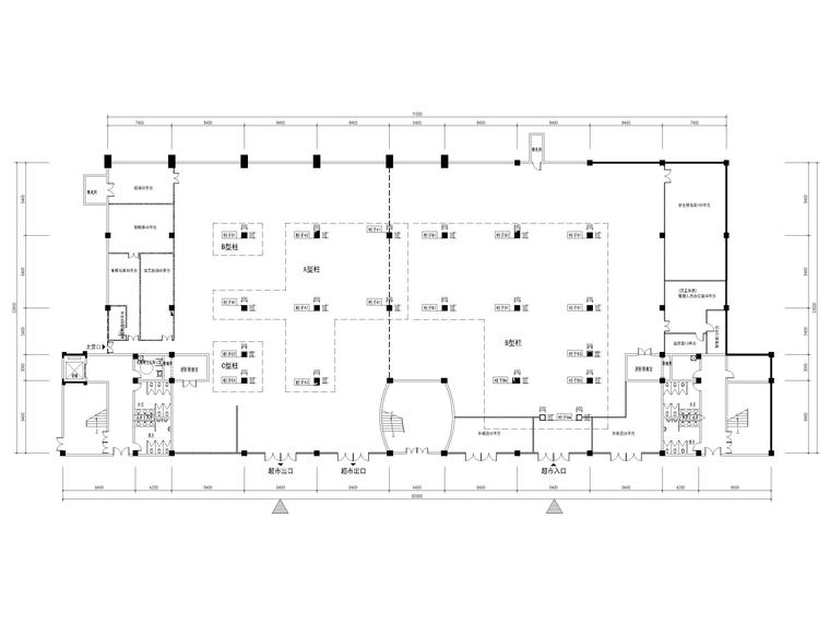 [湖北]2516㎡北山超市室内装修设计施工图-柱子编号及消防栓定位图