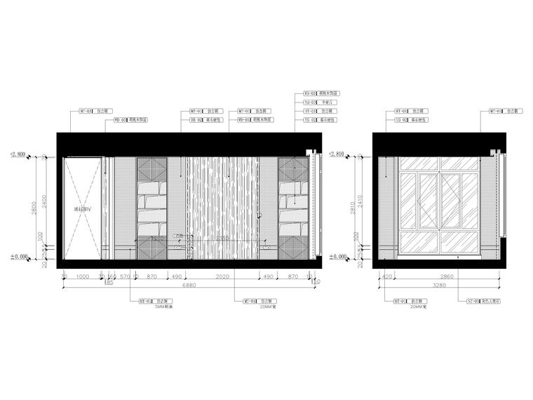 [北京]624㎡四居别墅样板间装修设计施工图-长辈房，内厅立面图