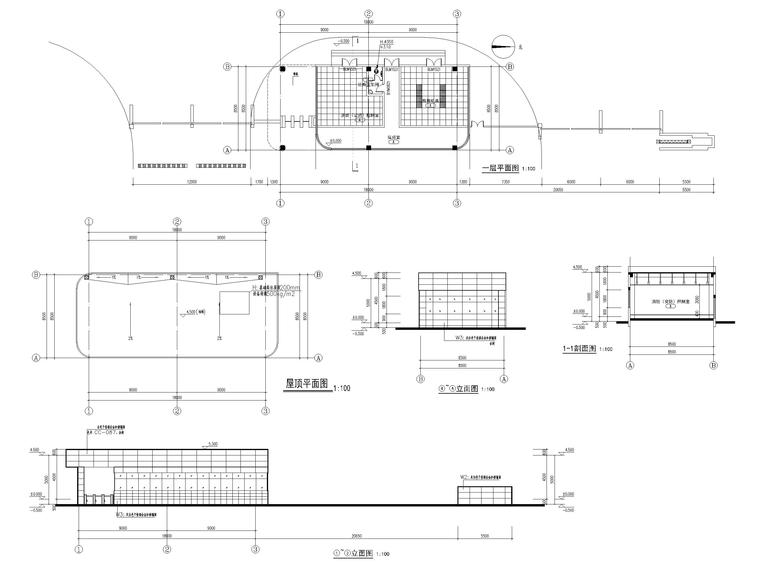 长沙智能终端产业双创孵化基地建筑施工图-门卫平立剖面图