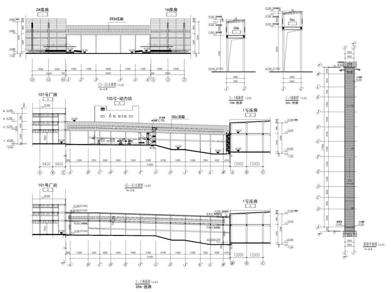 长沙智能终端产业双创孵化基地建筑施工图-连廊立面、剖面图