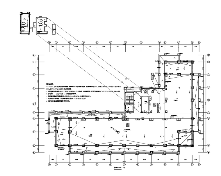 12层办公楼强弱电电气施工图-屋顶防雷平面图