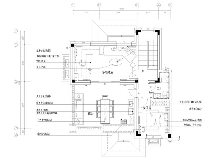 [广东]​285㎡简欧四居室别墅装修施工图-别墅三层平面布置图