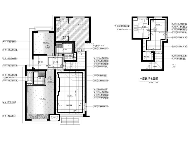 [上海]87㎡简欧两居室家装户型样板间施工图-地面铺装图