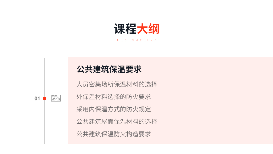 课程大纲：民用建筑施工图疑难解析公共建筑保温防火要求，关键词：公共建筑，保温材料，规范说明