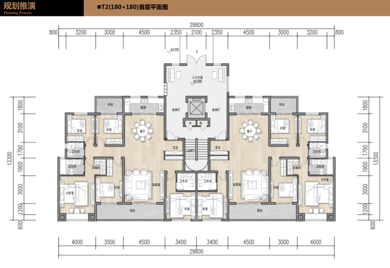 厦门高层商业配套中式豪宅住宅方案文本 t2(180 180)首层平面图