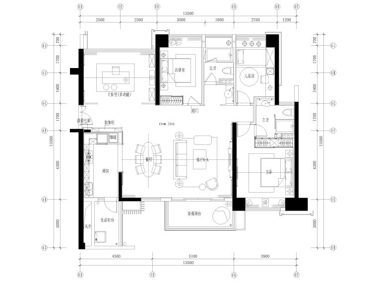 3居室家装施工图资料下载-[深圳]壹方中心137㎡现代三居室家装施工图