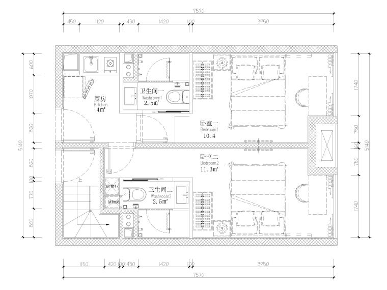 loft二层公寓施工图资料下载-[贵州]66㎡二层四居LOTF公寓装修设计施工图