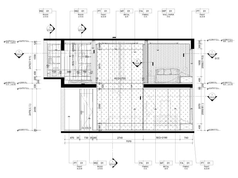 [贵州]70㎡二层二居现代LOTF公寓装修施工图-样板间立面图