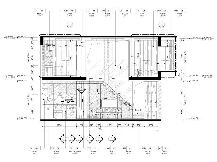 [贵州]70㎡二层二居现代LOTF公寓装修施工图-样板间立面图2