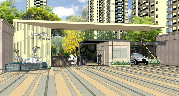 现代滨湖居住区景观设计 东入口效果图3