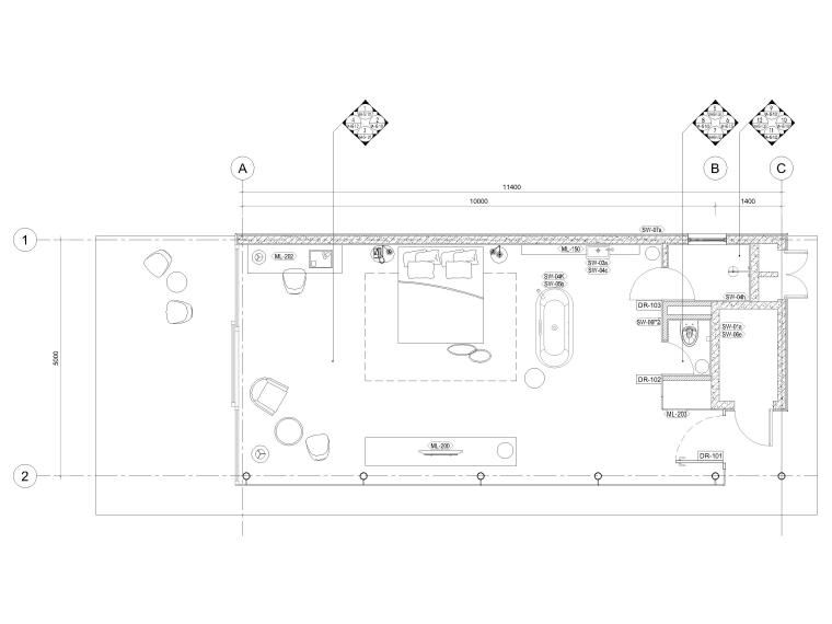 ​[苏州]五星度假酒店改扩建项目内装施工图-船屋套房平面布置图