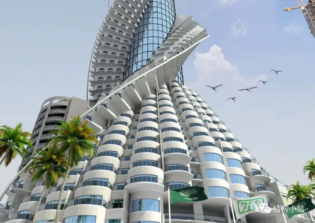沙特阿拉伯的钻石塔公寓建筑高432m,共93层,每层扭转约3.