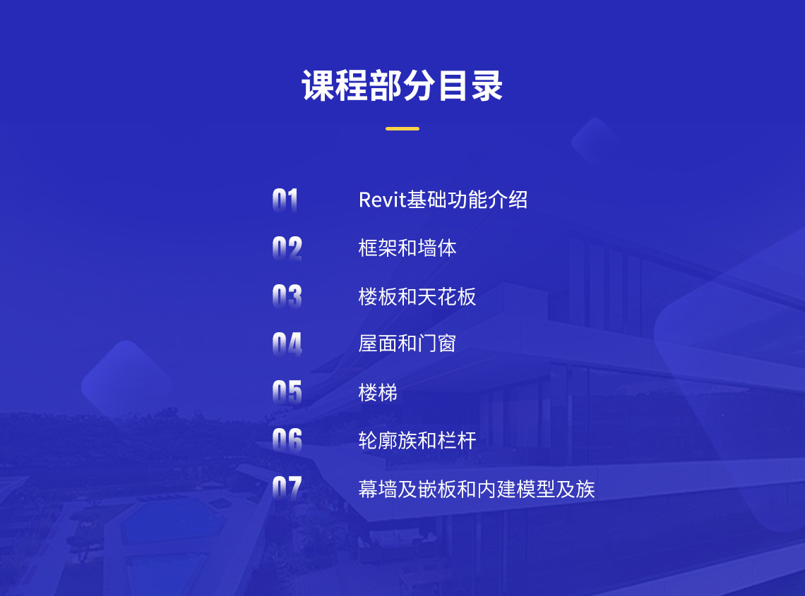 BIM建模课程涵盖基础、梁板墙、门窗楼梯栏杆及轮廓族等方方面面，为学员提供全流程的建模实操学习