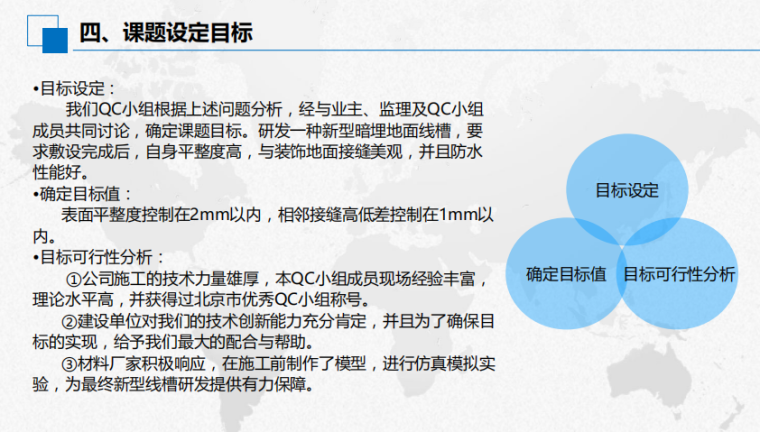 [北京]新型暗埋地面线槽科技创新QC活动成果-课题设定目标