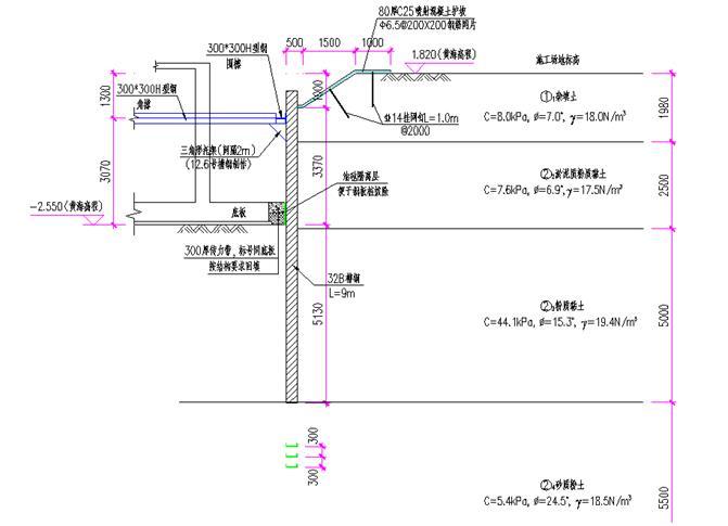 基坑开挖与围护工程专项施工方案-钢板桩打入深度及各土层厚度图