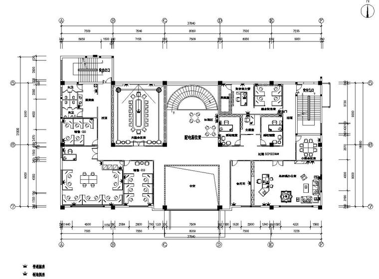 三层现代风格办公楼室内装修施工图设计-二层插座平面图