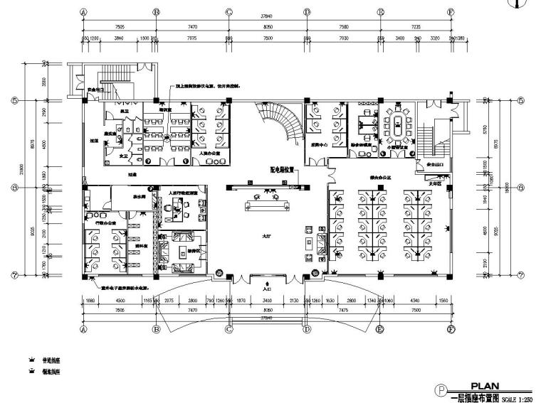 三层现代风格办公楼室内装修施工图设计-一层插座平面图