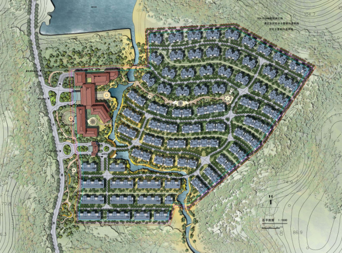 句容宝华山洋房联排别墅区投标方案文本-方案一总平面图