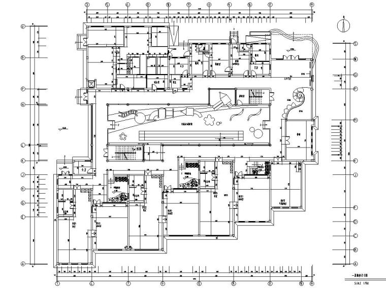  幼儿园室内装修施工图设计-一层墙体尺寸图