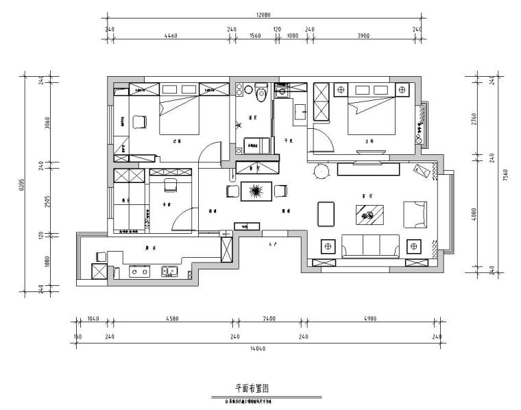 1室1厅平面资料下载-地中海风格115㎡3室2厅1卫住宅施工图设计